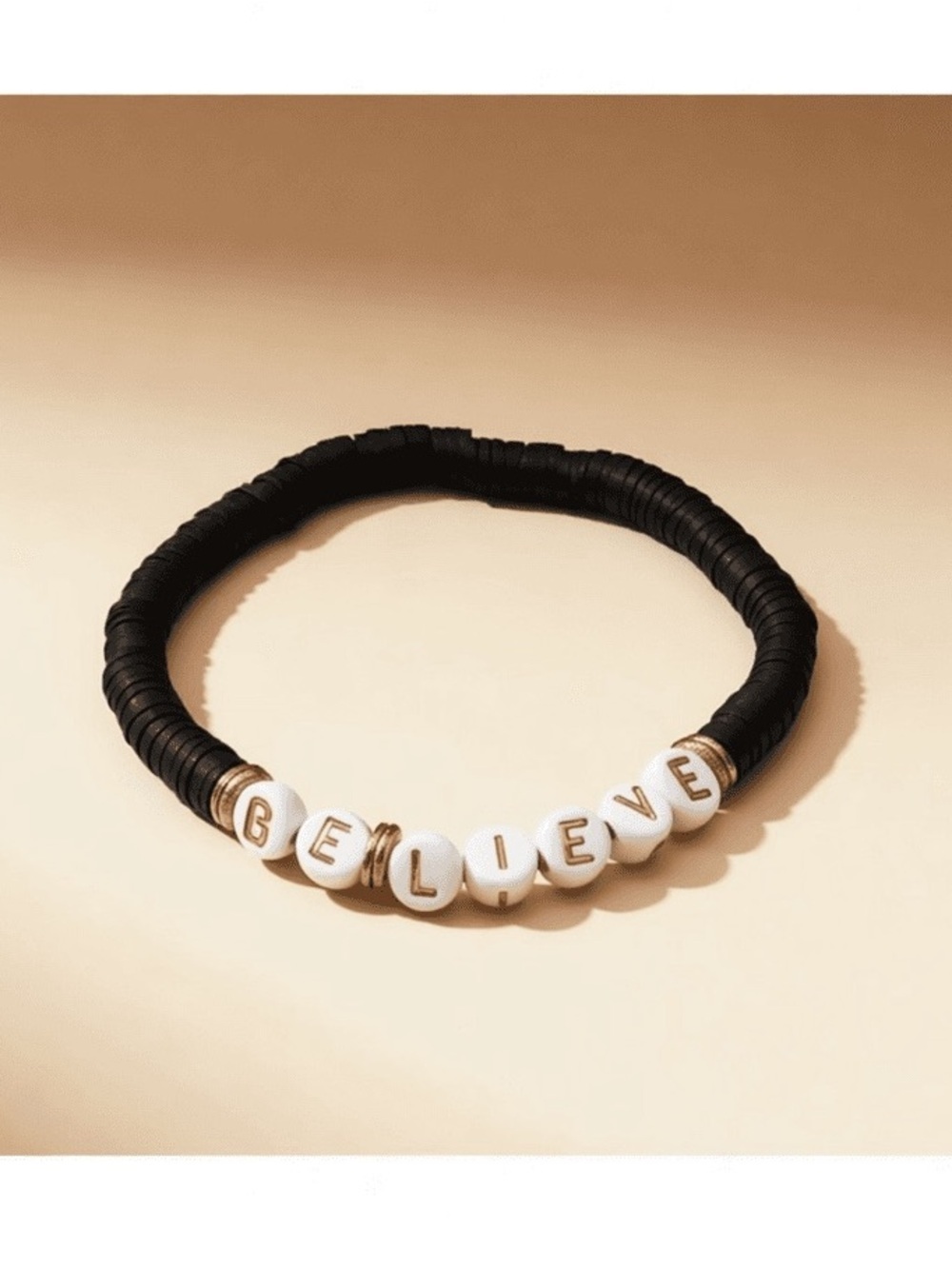 Black and White 'Believe' Beaded Bracelet